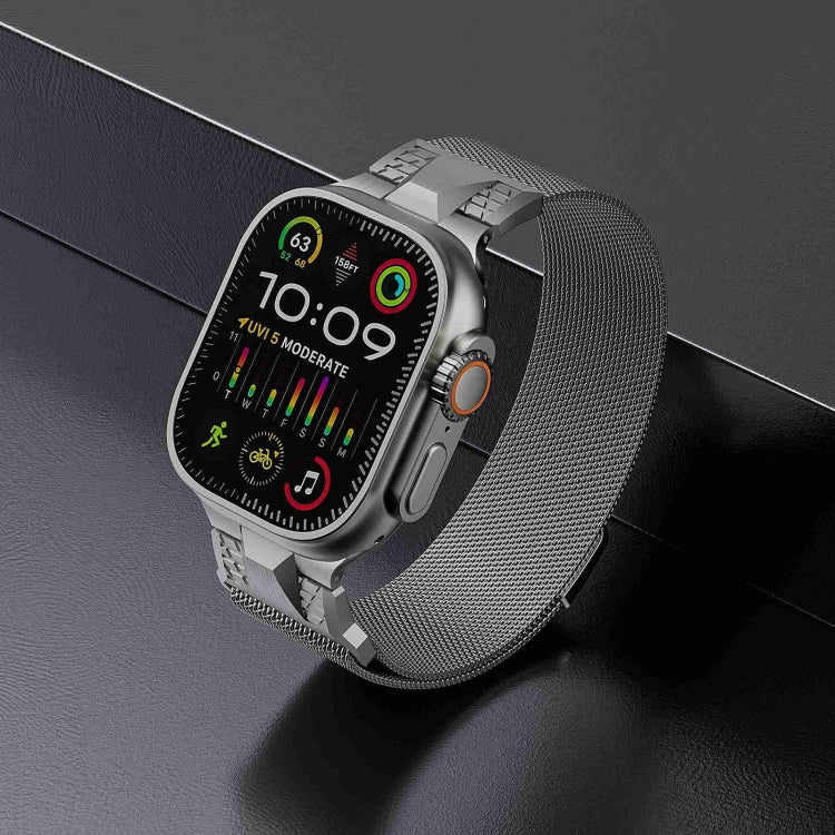 For Apple Watch SE 44mm Mecha Style Milanese Metal Watch Band(Titanium Silver) - free shipping - PMC TechLife - Order now!