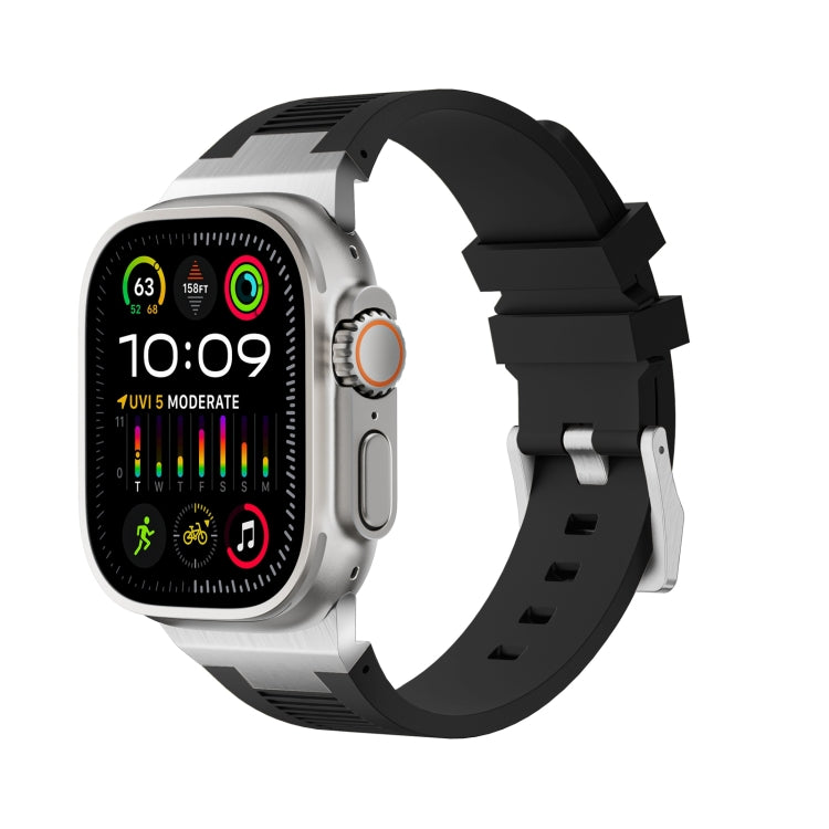 For Apple Watch Ultra 2 49mm Loners Liquid Silicone Watch Band(Silver Black) - Watch Bands by PMC TechLife | Online Shopping South Africa | PMC TechLife | Buy Now Pay Later Mobicred