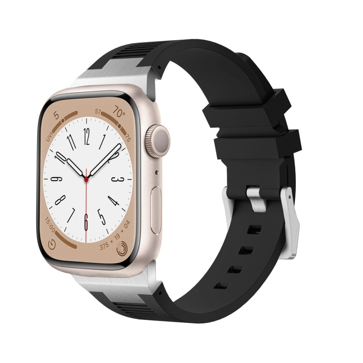 For Apple Watch SE 2023 44mm Loners Liquid Silicone Watch Band(Silver Black) - Watch Bands by PMC TechLife | Online Shopping South Africa | PMC TechLife | Buy Now Pay Later Mobicred