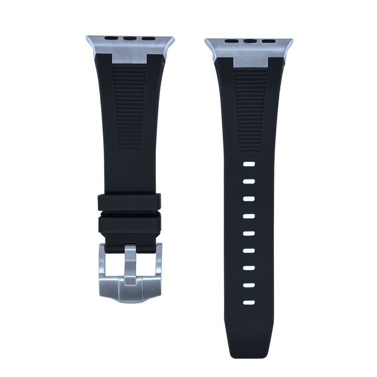 For Apple Watch SE 2023 44mm Loners Liquid Silicone Watch Band(Silver Black) - Watch Bands by PMC TechLife | Online Shopping South Africa | PMC TechLife | Buy Now Pay Later Mobicred
