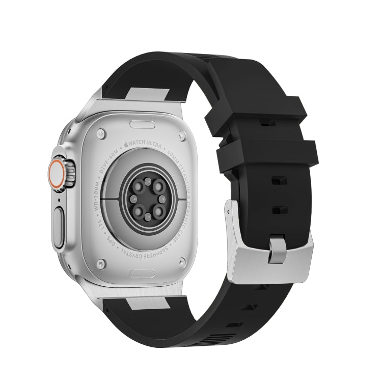 For Apple Watch SE 2023 44mm Loners Liquid Silicone Watch Band(Silver Black) - Watch Bands by PMC TechLife | Online Shopping South Africa | PMC TechLife | Buy Now Pay Later Mobicred