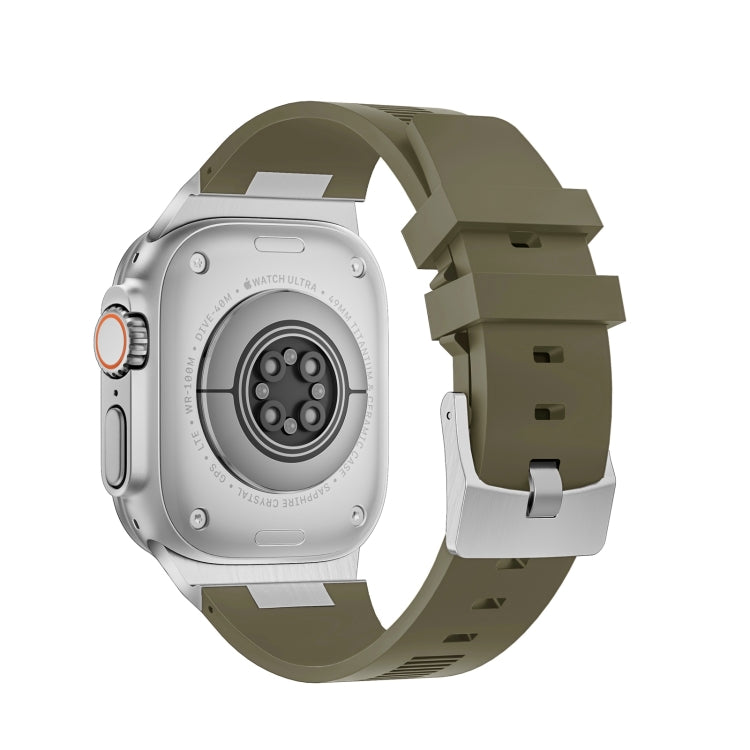 For Apple Watch Series 8 45mm Loners Liquid Silicone Watch Band(Silver Green) - Watch Bands by PMC TechLife | Online Shopping South Africa | PMC TechLife | Buy Now Pay Later Mobicred
