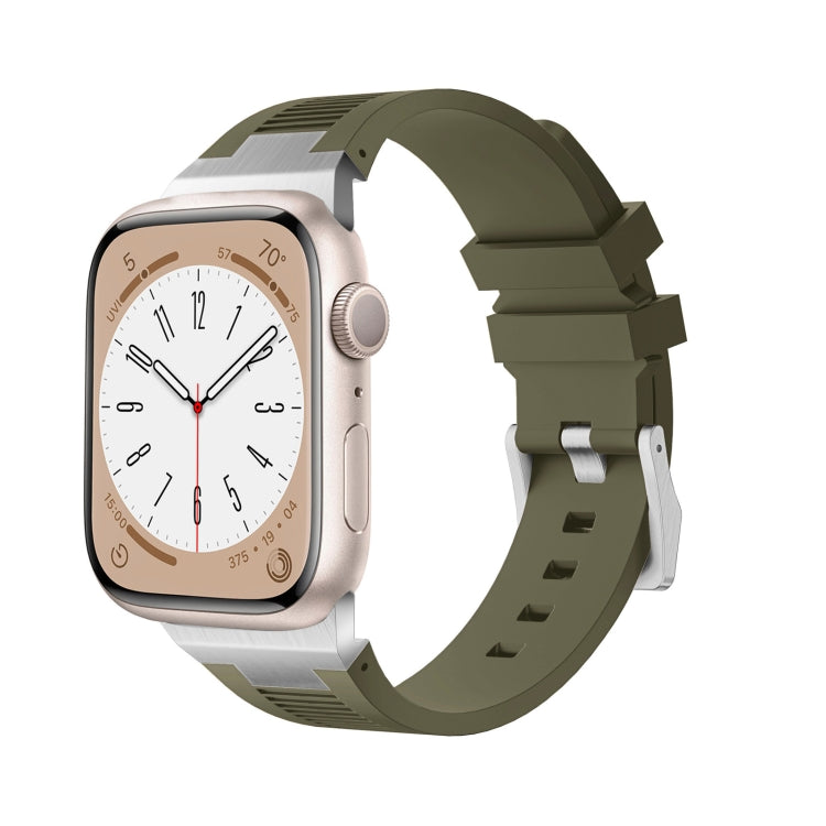 For Apple Watch SE 2022 44mm Loners Liquid Silicone Watch Band(Silver Green) - Watch Bands by PMC TechLife | Online Shopping South Africa | PMC TechLife | Buy Now Pay Later Mobicred