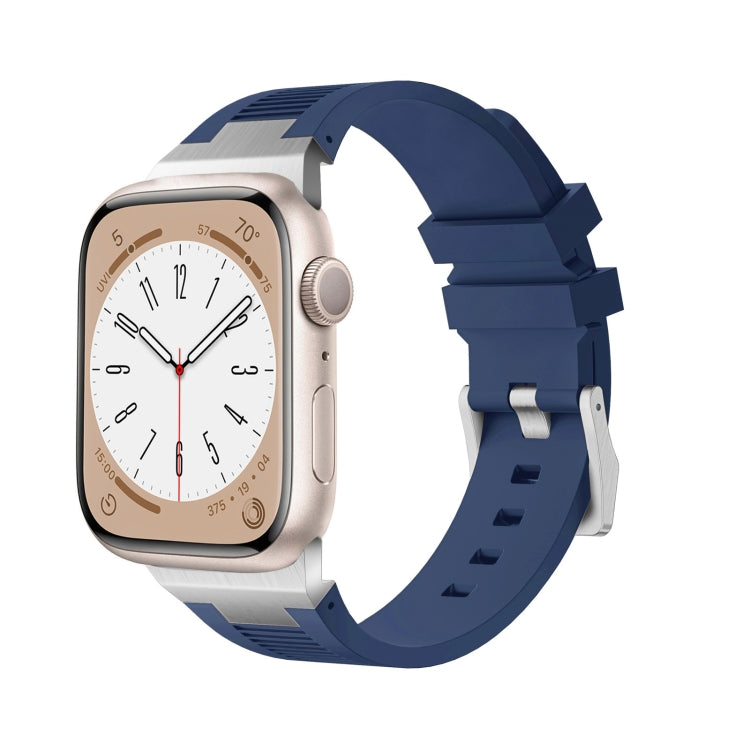 For Apple Watch Series 6 44mm Loners Liquid Silicone Watch Band(Silver Midnight Blue) - Watch Bands by PMC TechLife | Online Shopping South Africa | PMC TechLife | Buy Now Pay Later Mobicred
