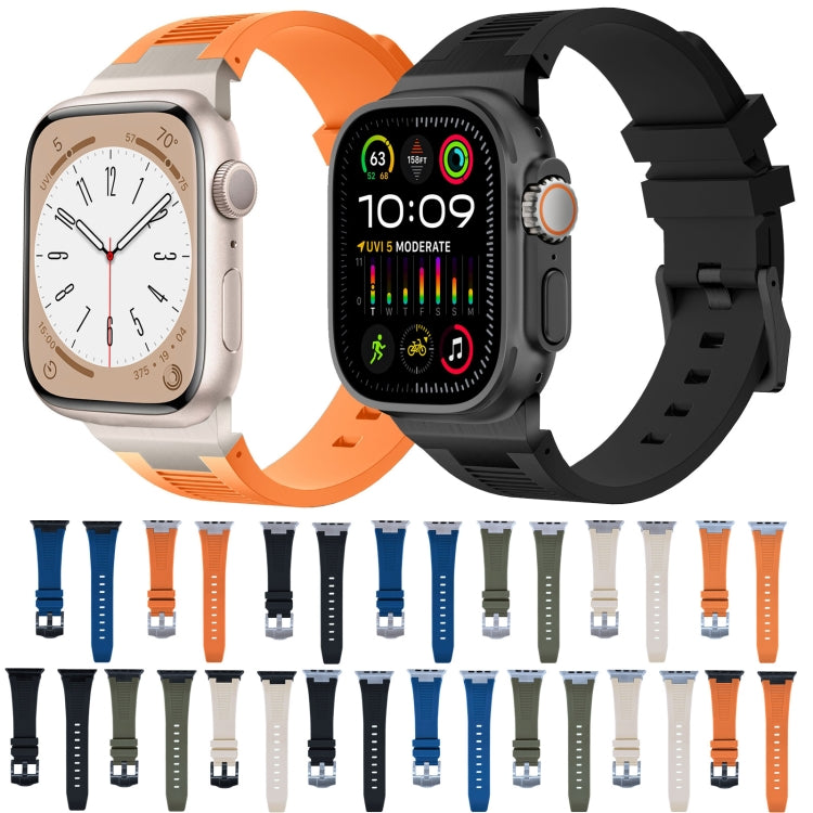 For Apple Watch Series 9 45mm Loners Liquid Silicone Watch Band(Silver Black) - Watch Bands by PMC TechLife | Online Shopping South Africa | PMC TechLife | Buy Now Pay Later Mobicred