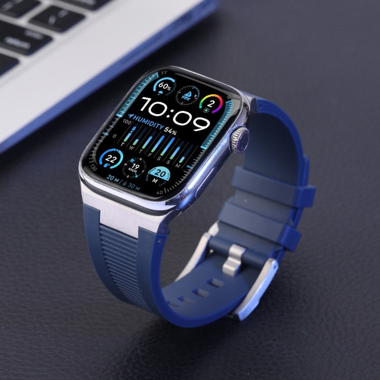 For Apple Watch 42mm Loners Liquid Silicone Watch Band(Silver Midnight Blue) - Watch Bands by PMC Jewellery | Online Shopping South Africa | PMC Jewellery