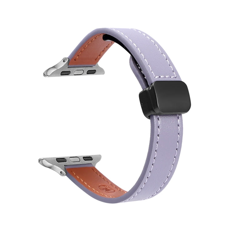 For Apple Watch Ultra 2 49mm Slim Magnetic Buckle Genuine Leather Watch Band(Plain Purple) - Watch Bands by PMC TechLife | Online Shopping South Africa | PMC TechLife | Buy Now Pay Later Mobicred