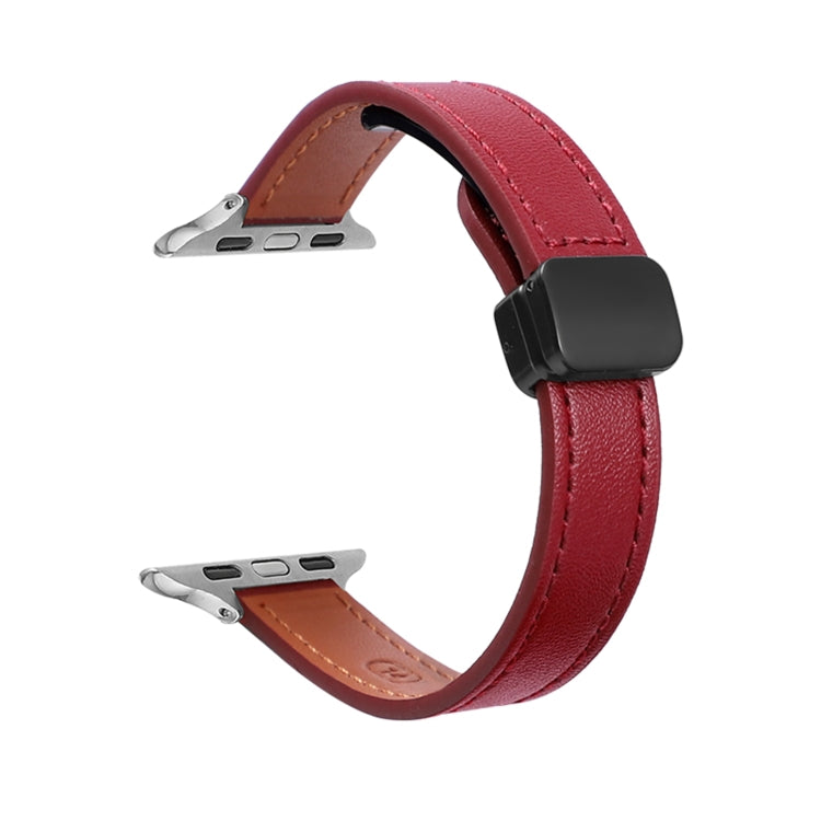 For Apple Watch Ultra 2 49mm Slim Magnetic Buckle Genuine Leather Watch Band(Plain Wine Red) - Watch Bands by PMC TechLife | Online Shopping South Africa | PMC TechLife | Buy Now Pay Later Mobicred