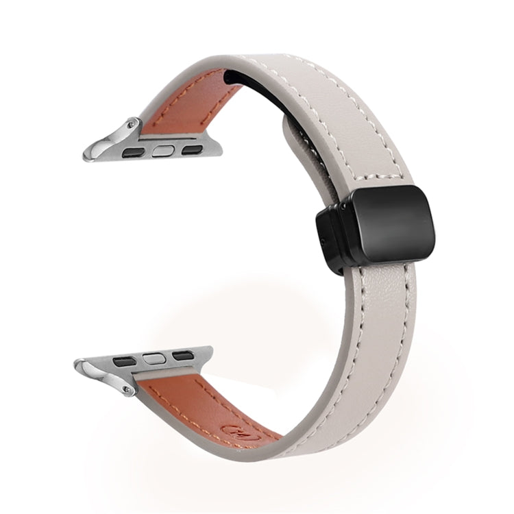 For Apple Watch Series 7 41mm Slim Magnetic Buckle Genuine Leather Watch Band(Plain Grey) - Watch Bands by PMC TechLife | Online Shopping South Africa | PMC TechLife