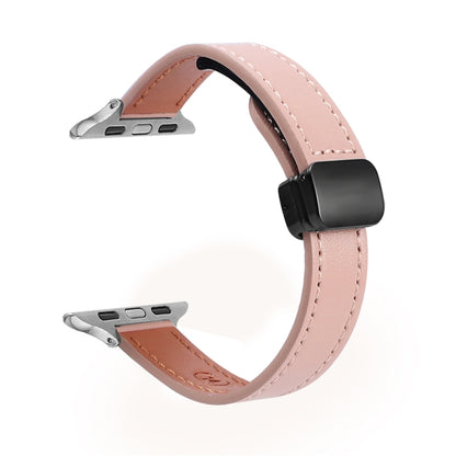 For Apple Watch SE 40mm Slim Magnetic Buckle Genuine Leather Watch Band(Plain Pink) - Watch Bands by PMC Jewellery | Online Shopping South Africa | PMC Jewellery