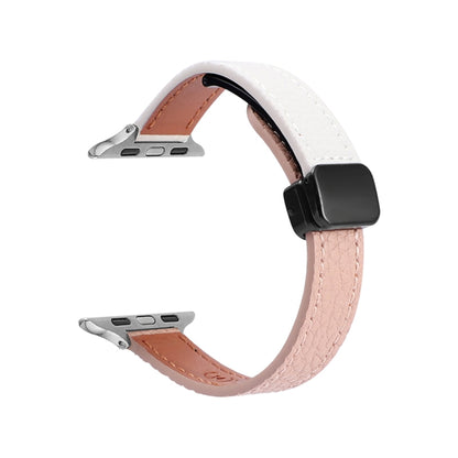 For Apple Watch Series 6 40mm Slim Magnetic Buckle Genuine Leather Watch Band(Litchi Pink Beige) - Watch Bands by PMC Jewellery | Online Shopping South Africa | PMC Jewellery