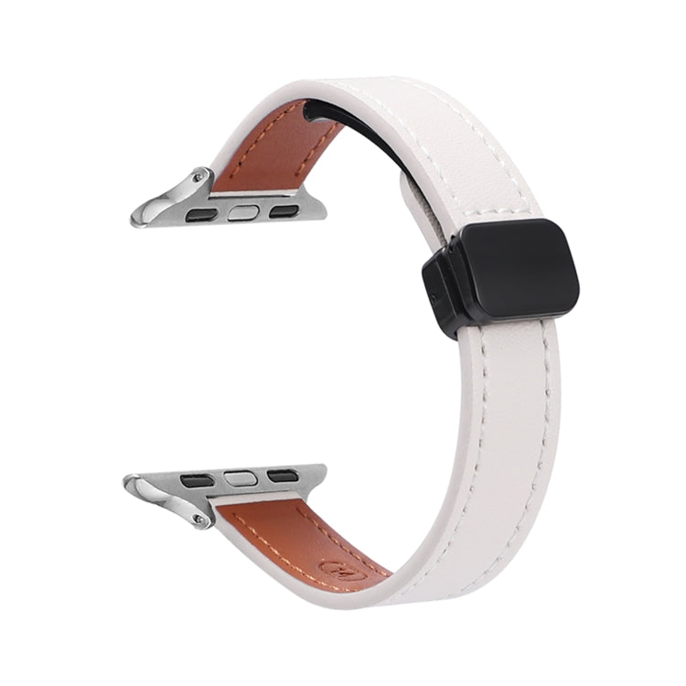 For Apple Watch Series 3 42mm Slim Magnetic Buckle Genuine Leather Watch Band(Plain Beige) - Watch Bands by PMC Jewellery | Online Shopping South Africa | PMC Jewellery