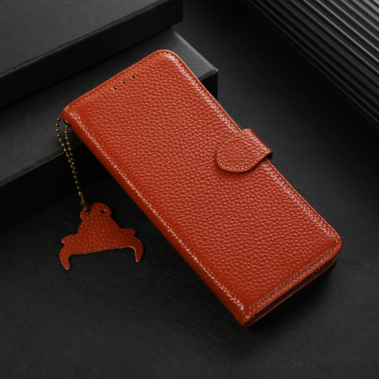 For OnePlus Nord CE4 5G / K12 5G Genuine Leather Litchi Texture RFID Leather Phone Case(Coffee) - OnePlus Cases by PMC TechLife | Online Shopping South Africa | PMC TechLife | Buy Now Pay Later Mobicred