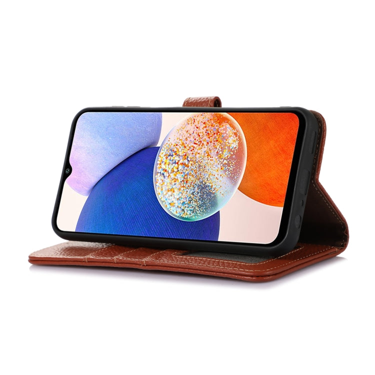 For OnePlus Nord CE4 5G / K12 5G Genuine Leather Litchi Texture RFID Leather Phone Case(Coffee) - OnePlus Cases by PMC TechLife | Online Shopping South Africa | PMC TechLife | Buy Now Pay Later Mobicred