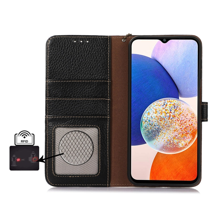 For OnePlus Nord CE4 5G / K12 5G Genuine Leather Litchi Texture RFID Leather Phone Case(Black) - OnePlus Cases by PMC TechLife | Online Shopping South Africa | PMC TechLife | Buy Now Pay Later Mobicred