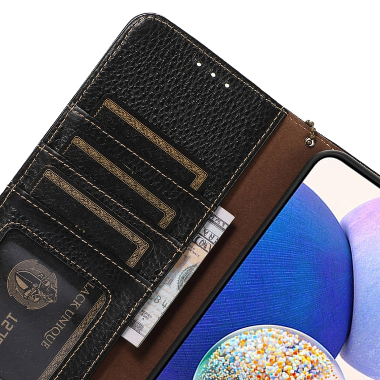 For OnePlus 13 Genuine Leather Litchi Texture RFID Leather Phone Case(Black) - OnePlus Cases by PMC TechLife | Online Shopping South Africa | PMC TechLife | Buy Now Pay Later Mobicred