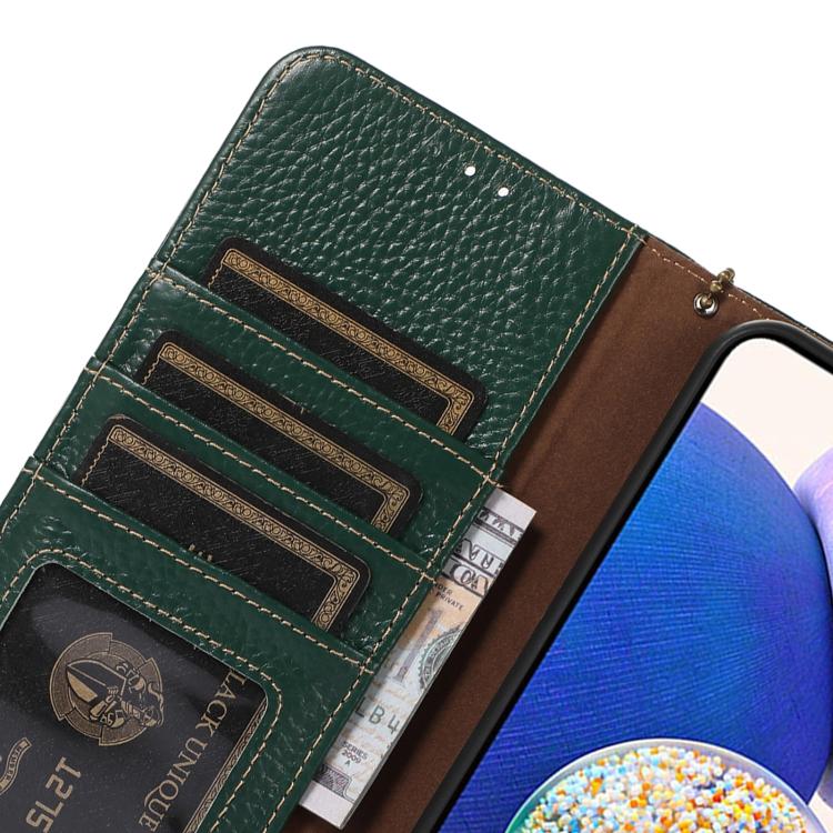 For OnePlus Ace 5 / 13R 5G Genuine Leather Litchi Texture RFID Leather Phone Case(Green) - OnePlus Cases by PMC TechLife | Online Shopping South Africa | PMC TechLife | Buy Now Pay Later Mobicred