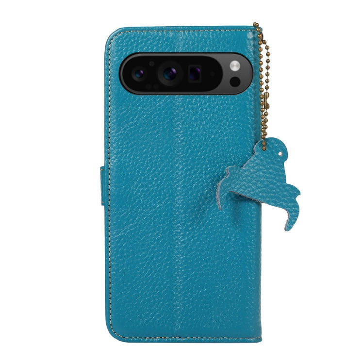 For Google Pixel 9 Pro Genuine Leather Litchi Texture RFID Leather Phone Case(Blue) - Google Cases by PMC Jewellery | Online Shopping South Africa | PMC Jewellery | Buy Now Pay Later Mobicred