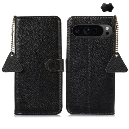 For Google Pixel 9 Pro Genuine Leather Litchi Texture RFID Leather Phone Case(Black) - Google Cases by PMC Jewellery | Online Shopping South Africa | PMC Jewellery | Buy Now Pay Later Mobicred