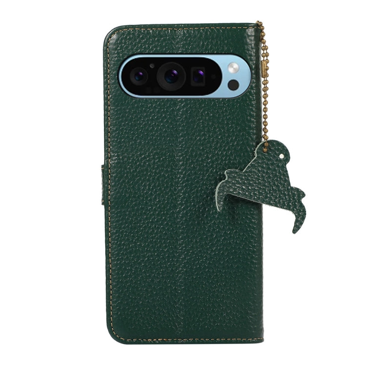 For Google Pixel 9 Genuine Leather Litchi Texture RFID Leather Phone Case(Green) - Google Cases by PMC Jewellery | Online Shopping South Africa | PMC Jewellery | Buy Now Pay Later Mobicred