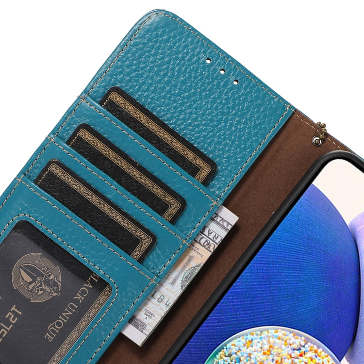 For Google Pixel 9 Genuine Leather Litchi Texture RFID Leather Phone Case(Blue) - Google Cases by PMC Jewellery | Online Shopping South Africa | PMC Jewellery | Buy Now Pay Later Mobicred