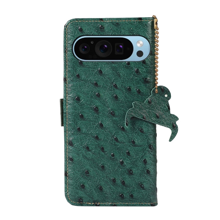 For Google Pixel 9 Ostrich Pattern Genuine Leather RFID Phone Case(Green) - Google Cases by PMC Jewellery | Online Shopping South Africa | PMC Jewellery | Buy Now Pay Later Mobicred