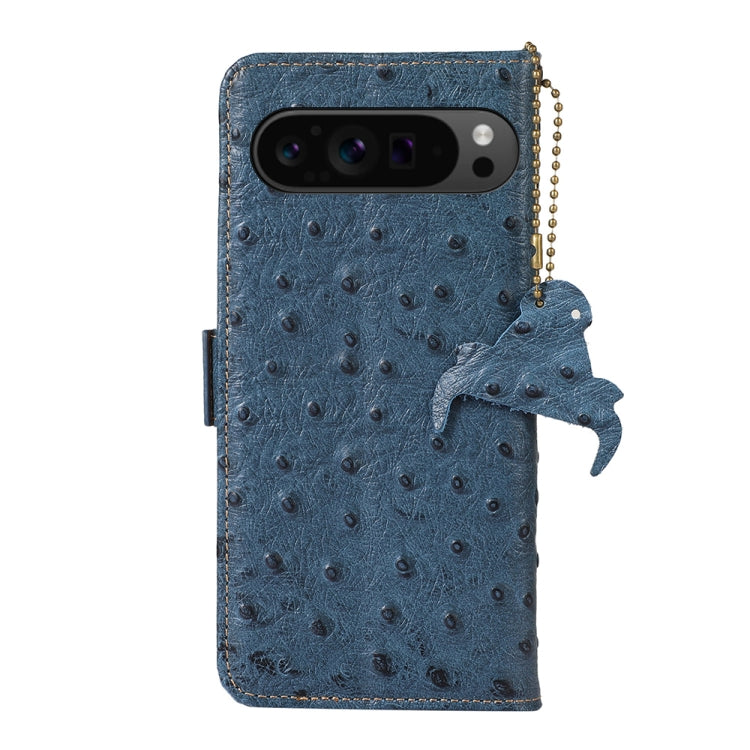 For Google Pixel 9 Pro Ostrich Pattern Genuine Leather RFID Phone Case(Blue) - Google Cases by PMC Jewellery | Online Shopping South Africa | PMC Jewellery | Buy Now Pay Later Mobicred