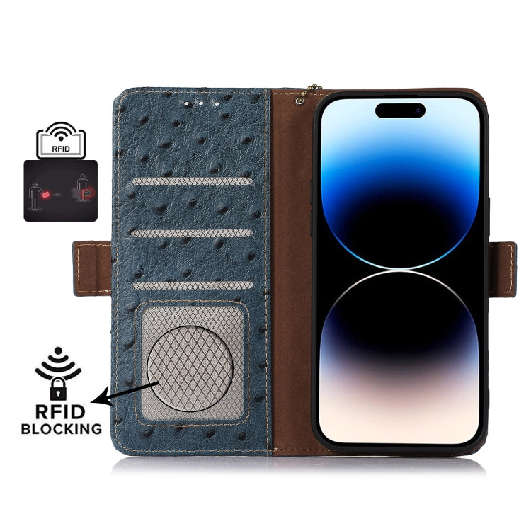 For Google Pixel 9 Pro Ostrich Pattern Genuine Leather RFID Phone Case(Blue) - Google Cases by PMC Jewellery | Online Shopping South Africa | PMC Jewellery | Buy Now Pay Later Mobicred