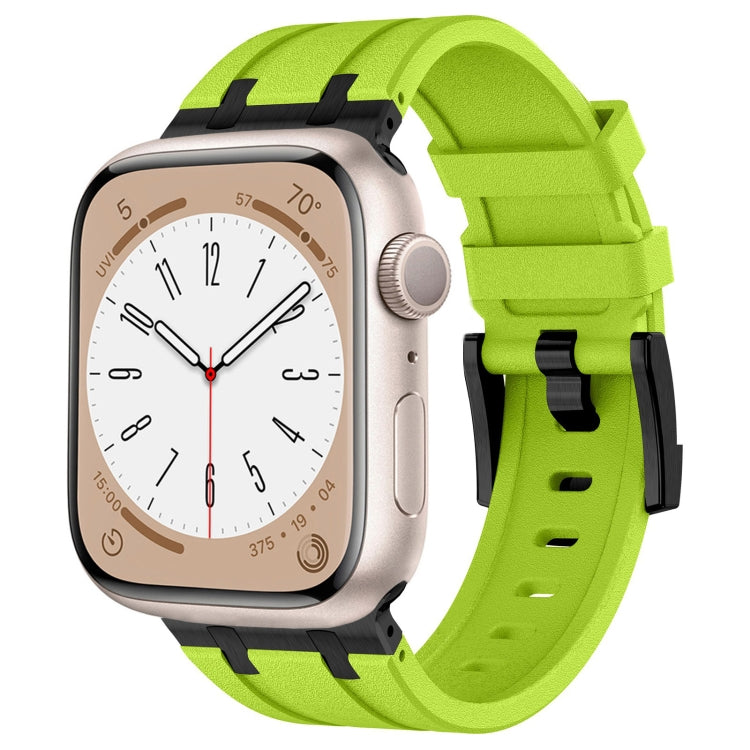 For Apple Watch SE 2023 44mm Stone Grain Liquid Silicone Watch Band(Black Green) - Watch Bands by PMC TechLife | Online Shopping South Africa | PMC TechLife