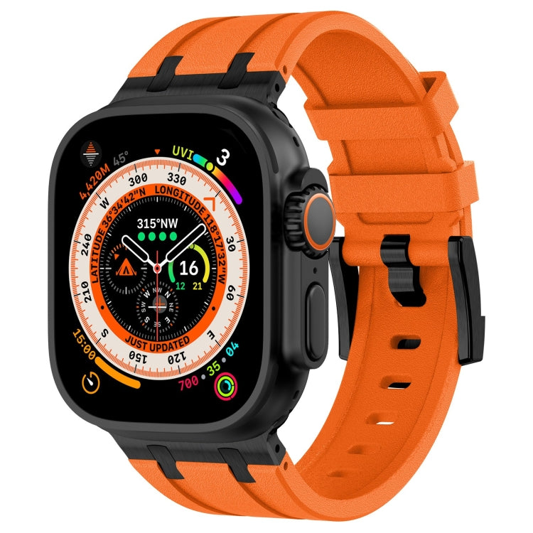 For Apple Watch Ultra 2 49mm Stone Grain Liquid Silicone Watch Band(Black Orange) - Watch Bands by PMC TechLife | Online Shopping South Africa | PMC TechLife