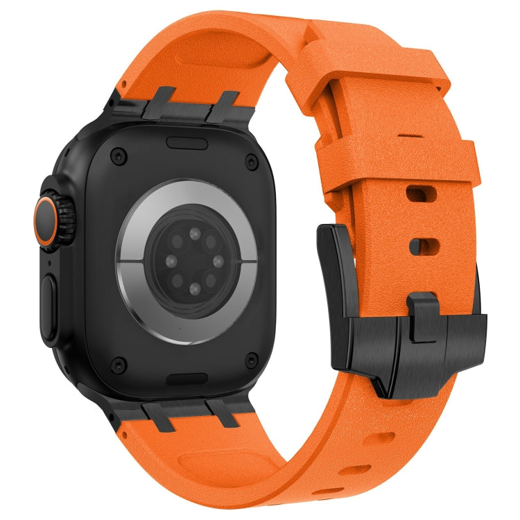 For Apple Watch Ultra 2 49mm Stone Grain Liquid Silicone Watch Band(Black Orange) - Watch Bands by PMC TechLife | Online Shopping South Africa | PMC TechLife