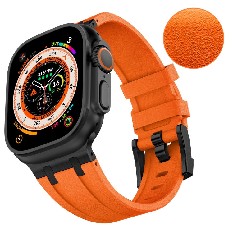For Apple Watch Ultra 2 49mm Stone Grain Liquid Silicone Watch Band(Black Orange) - Watch Bands by PMC TechLife | Online Shopping South Africa | PMC TechLife
