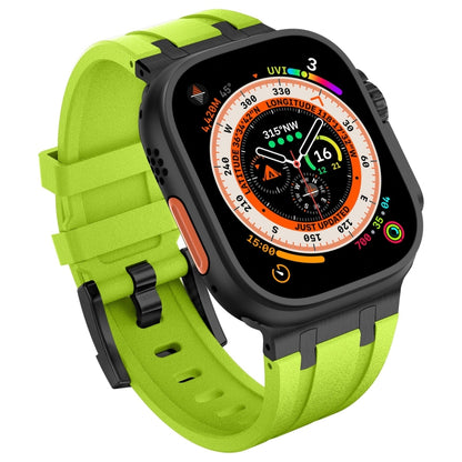 For Apple Watch Series 9 45mm Stone Grain Liquid Silicone Watch Band(Black Green) - Watch Bands by PMC Jewellery | Online Shopping South Africa | PMC Jewellery