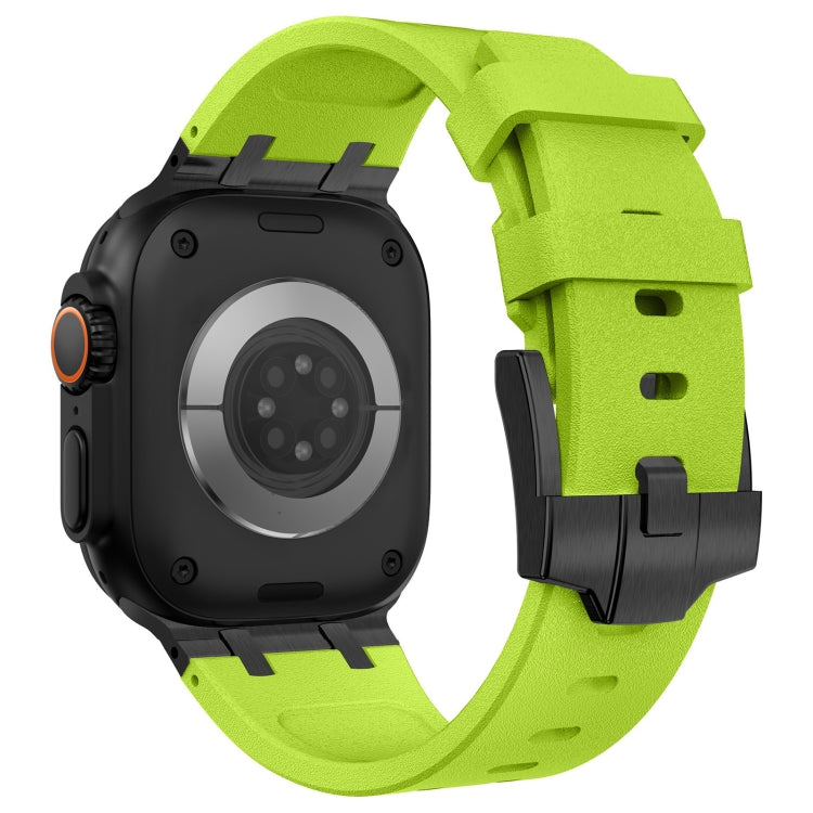 For Apple Watch Ultra 49mm Stone Grain Liquid Silicone Watch Band(Black Green) - Watch Bands by PMC TechLife | Online Shopping South Africa | PMC TechLife