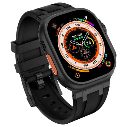 For Apple Watch Series 8 45mm Stone Grain Liquid Silicone Watch Band(Black Black) - Watch Bands by PMC Jewellery | Online Shopping South Africa | PMC Jewellery