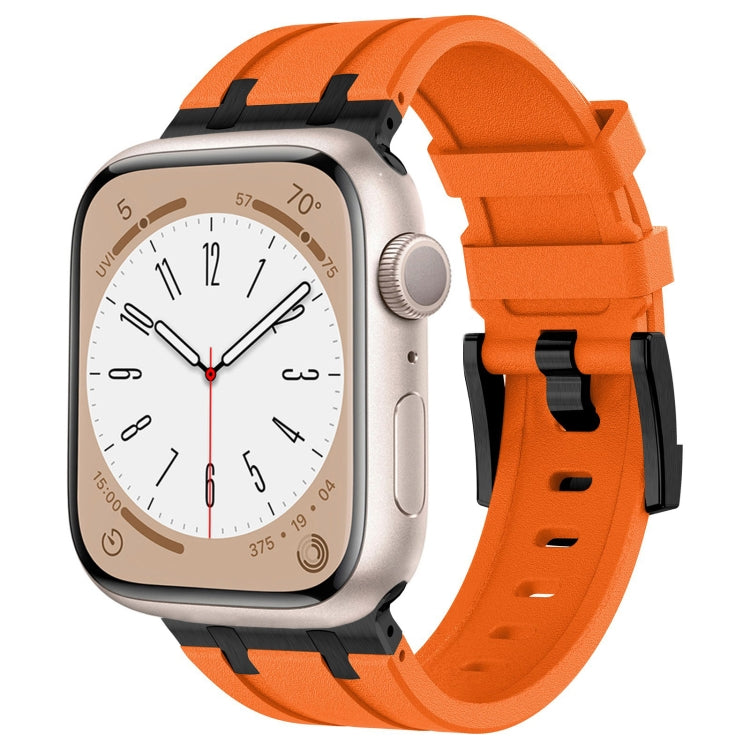 For Apple Watch Series 6 44mm Stone Grain Liquid Silicone Watch Band(Black Orange) - Watch Bands by PMC TechLife | Online Shopping South Africa | PMC TechLife