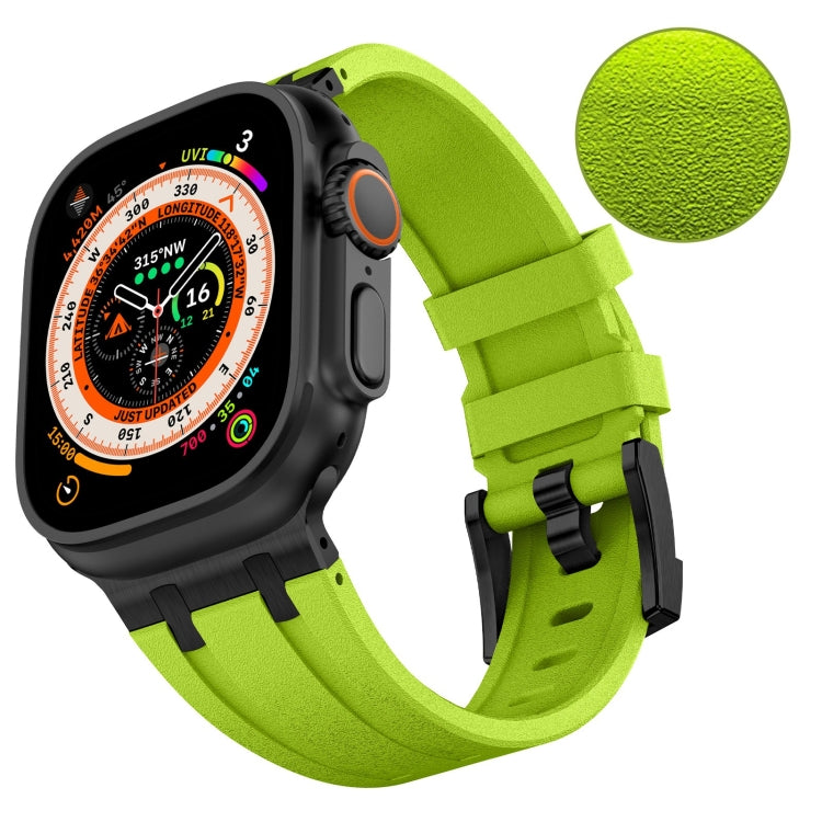 For Apple Watch Series 5 44mm Stone Grain Liquid Silicone Watch Band(Black Green) - Watch Bands by PMC TechLife | Online Shopping South Africa | PMC TechLife