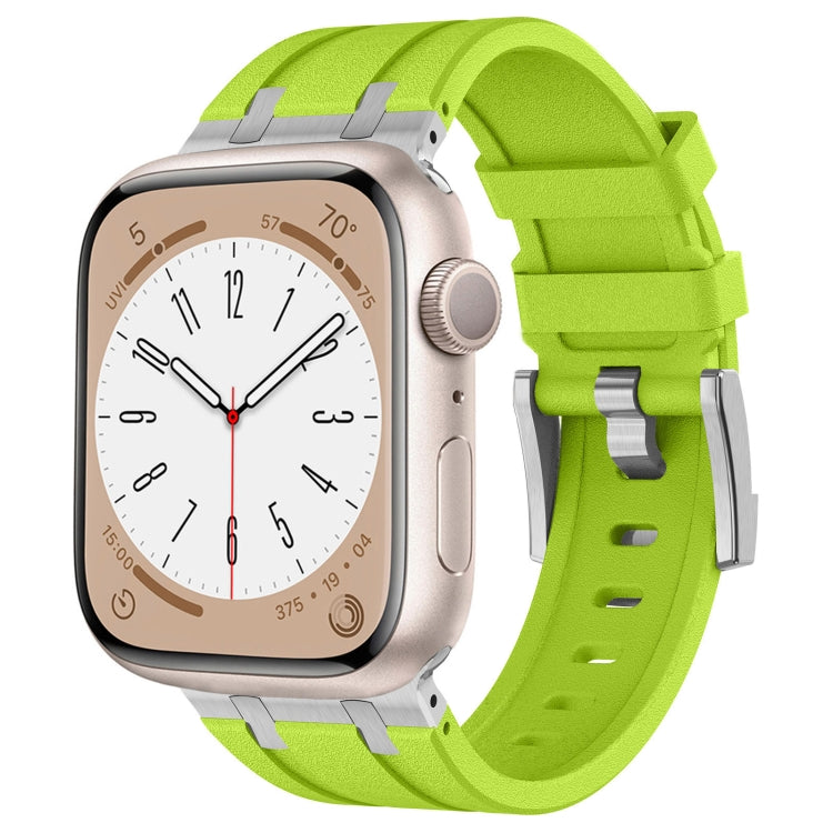 For Apple Watch Series 5 44mm Stone Grain Liquid Silicone Watch Band(Silver Green) - Watch Bands by PMC TechLife | Online Shopping South Africa | PMC TechLife
