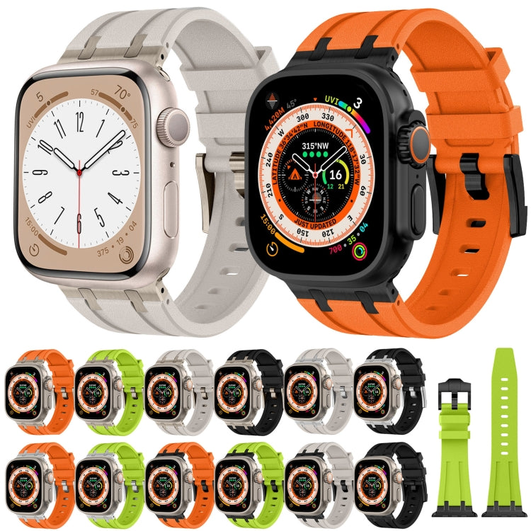 For Apple Watch Ultra 2 49mm Stone Grain Liquid Silicone Watch Band(Black Orange) - Watch Bands by PMC TechLife | Online Shopping South Africa | PMC TechLife