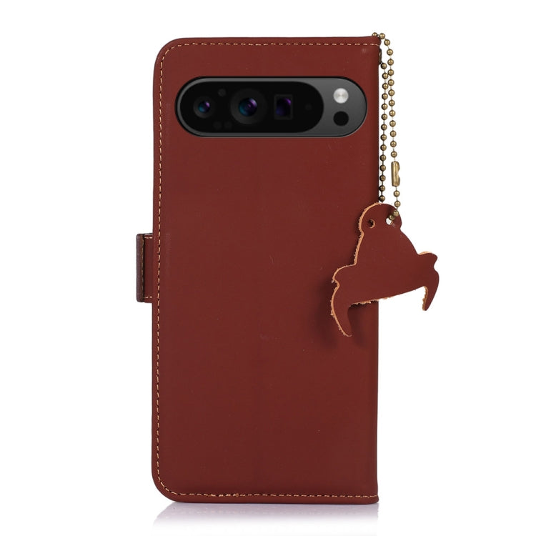 For Google Pixel 9 Genuine Leather Magnetic RFID Leather Phone Case(Coffee) - Google Cases by PMC Jewellery | Online Shopping South Africa | PMC Jewellery | Buy Now Pay Later Mobicred