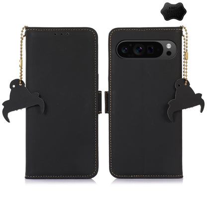 For Google Pixel 9 Genuine Leather Magnetic RFID Leather Phone Case(Black) - Google Cases by PMC Jewellery | Online Shopping South Africa | PMC Jewellery | Buy Now Pay Later Mobicred