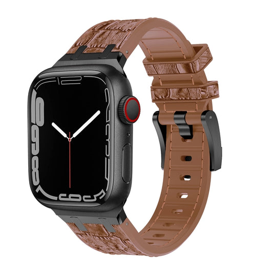 For Apple Watch SE 2023 44mm Crocodile Texture Liquid Silicone Watch Band(Black Yellow Brown) - Watch Bands by PMC Jewellery | Online Shopping South Africa | PMC Jewellery