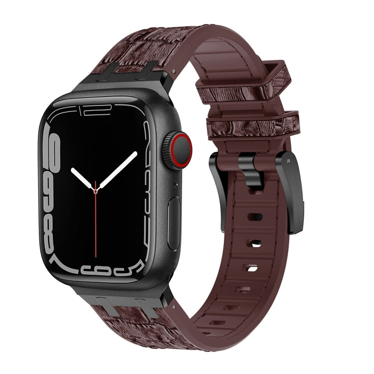 For Apple Watch SE 2023 44mm Crocodile Texture Liquid Silicone Watch Band(Black Dark Brown) - Watch Bands by PMC TechLife | Online Shopping South Africa | PMC TechLife