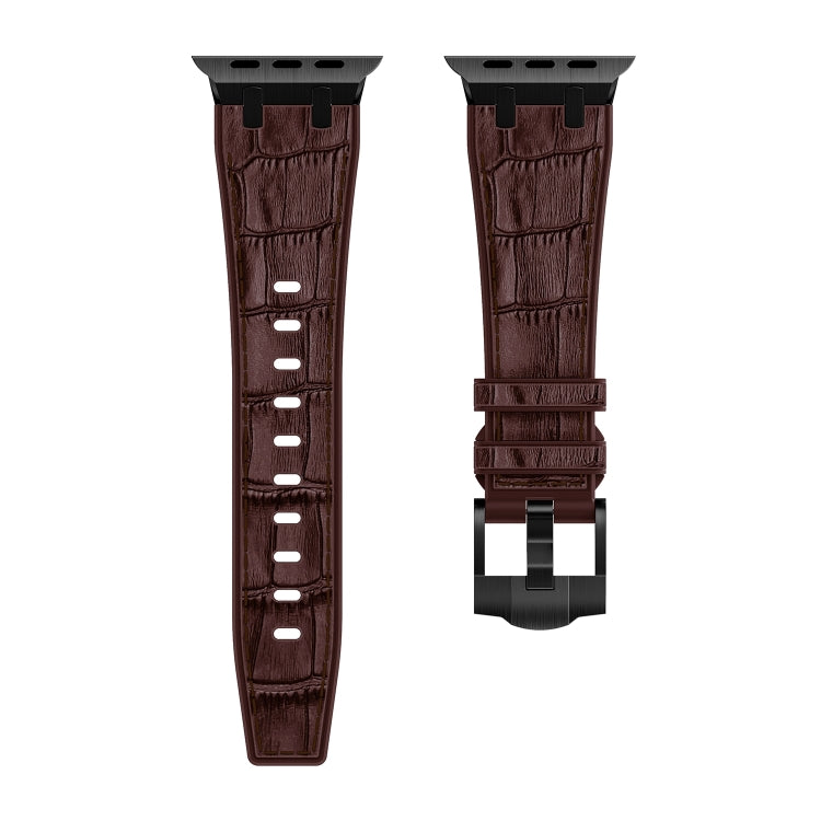 For Apple Watch SE 2023 44mm Crocodile Texture Liquid Silicone Watch Band(Black Dark Brown) - Watch Bands by PMC TechLife | Online Shopping South Africa | PMC TechLife