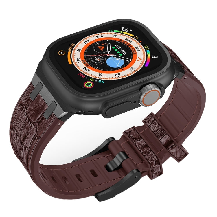 For Apple Watch SE 2023 44mm Crocodile Texture Liquid Silicone Watch Band(Black Dark Brown) - Watch Bands by PMC TechLife | Online Shopping South Africa | PMC TechLife