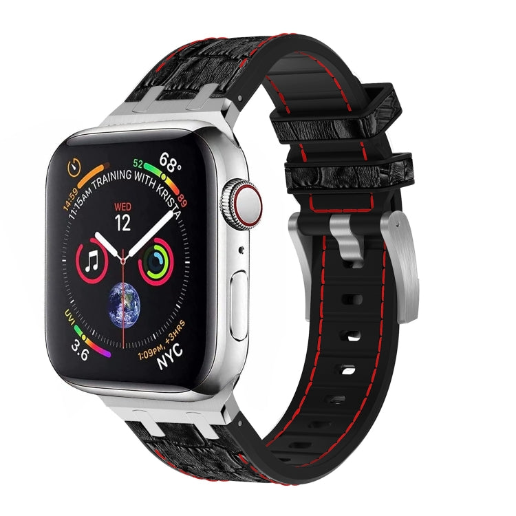 For Apple Watch SE 2023 40mm Crocodile Texture Liquid Silicone Watch Band(Silver Red Black) - Watch Bands by PMC Jewellery | Online Shopping South Africa | PMC Jewellery