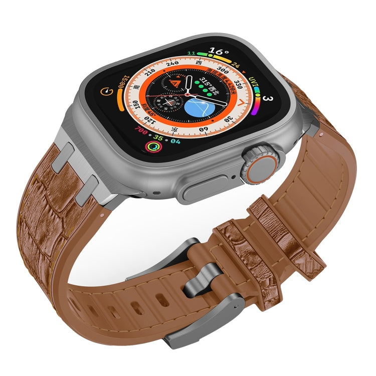 For Apple Watch SE 2023 40mm Crocodile Texture Liquid Silicone Watch Band(Silver Yellow Brown) - Watch Bands by PMC TechLife | Online Shopping South Africa | PMC TechLife