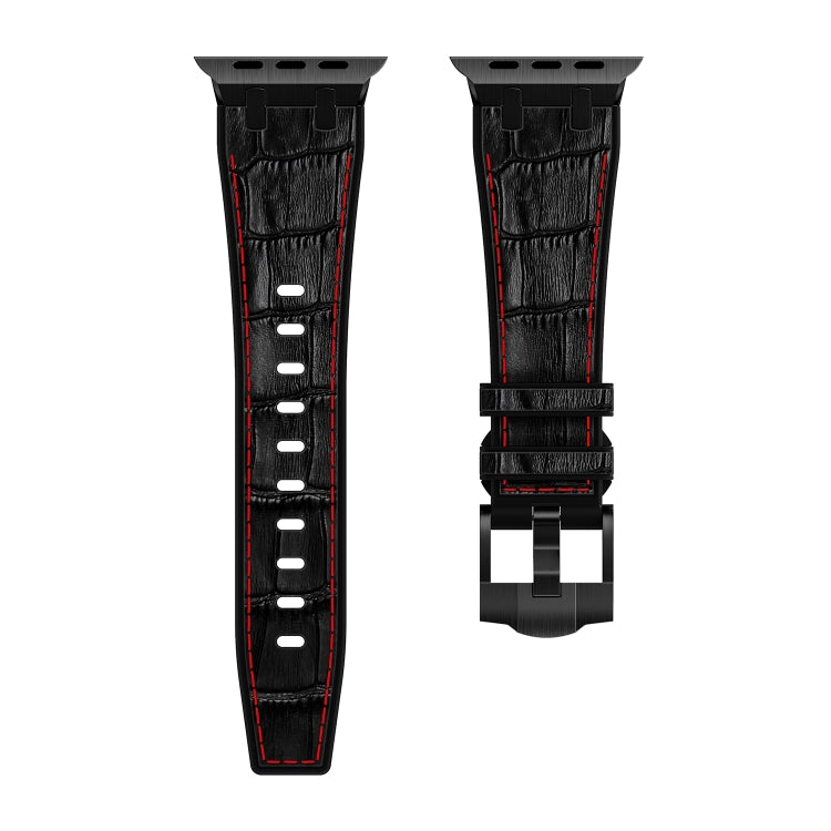 For Apple Watch Ultra 2 49mm Crocodile Texture Liquid Silicone Watch Band(Black Red Black) - Watch Bands by PMC Jewellery | Online Shopping South Africa | PMC Jewellery