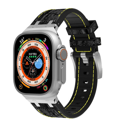 For Apple Watch Ultra 2 49mm Crocodile Texture Liquid Silicone Watch Band(Silver Yellow Black) - Watch Bands by PMC Jewellery | Online Shopping South Africa | PMC Jewellery