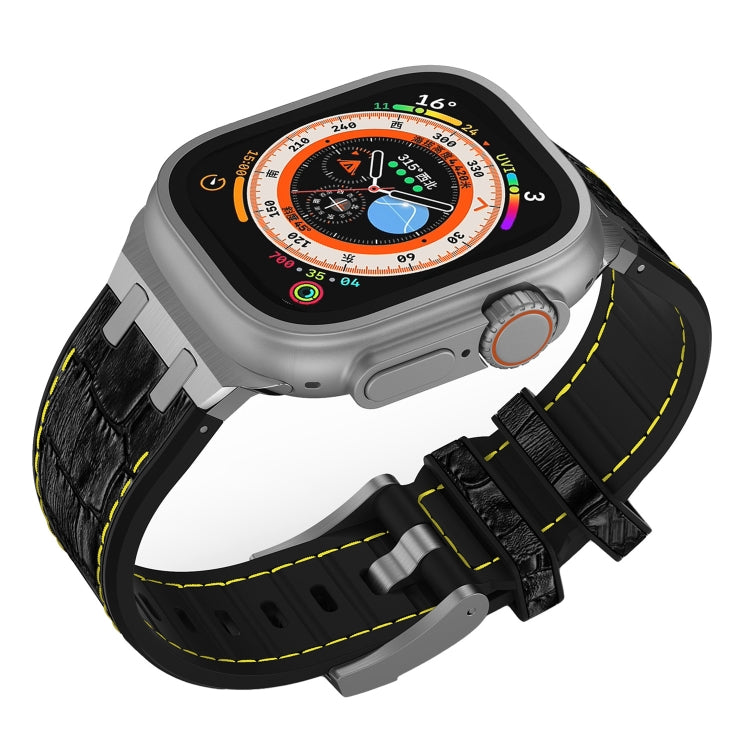 For Apple Watch Ultra 2 49mm Crocodile Texture Liquid Silicone Watch Band(Silver Yellow Black) - Watch Bands by PMC TechLife | Online Shopping South Africa | PMC TechLife